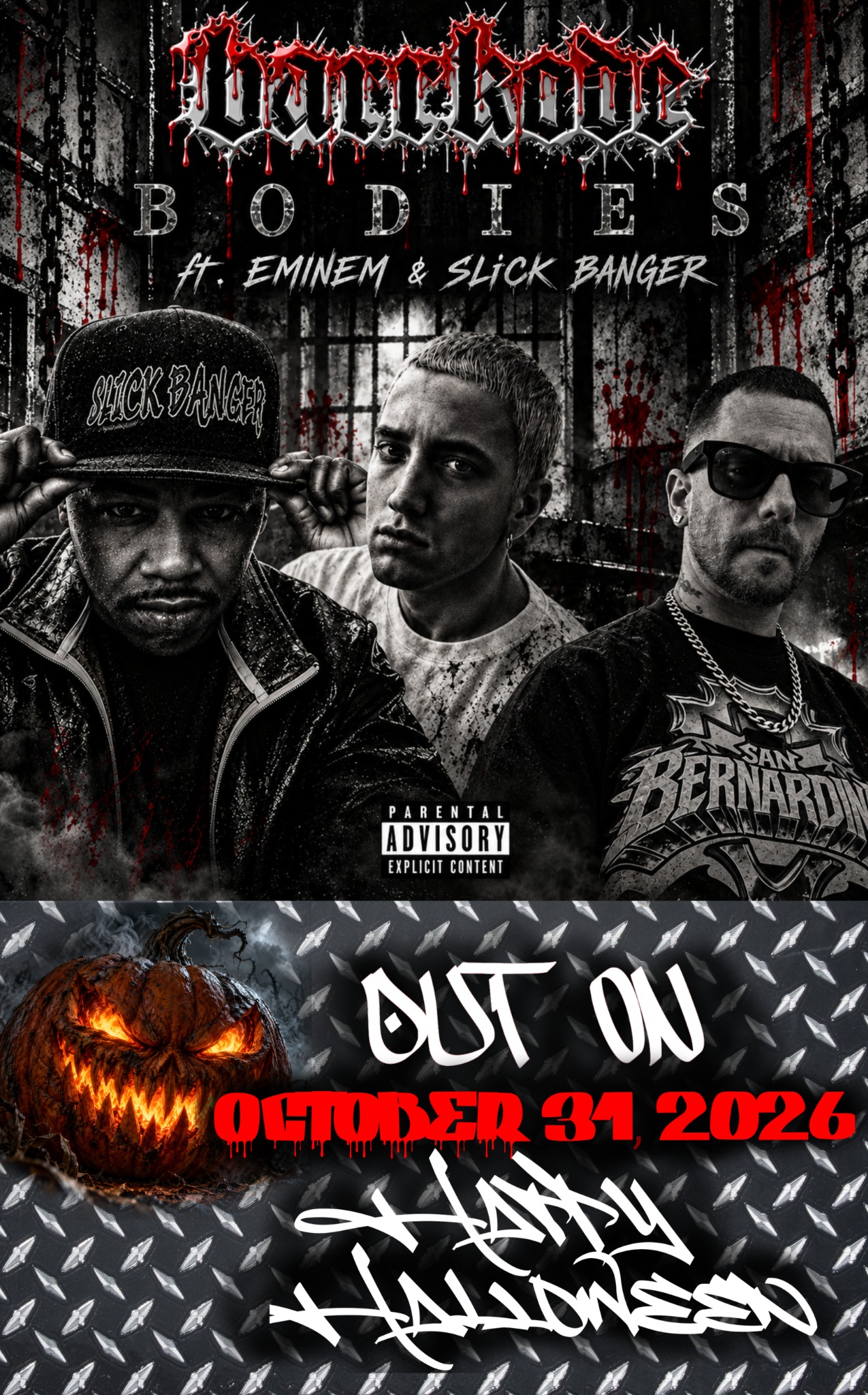 Bodies release flyer featuring BarrKode, Slick Banger, and Slim Shady.